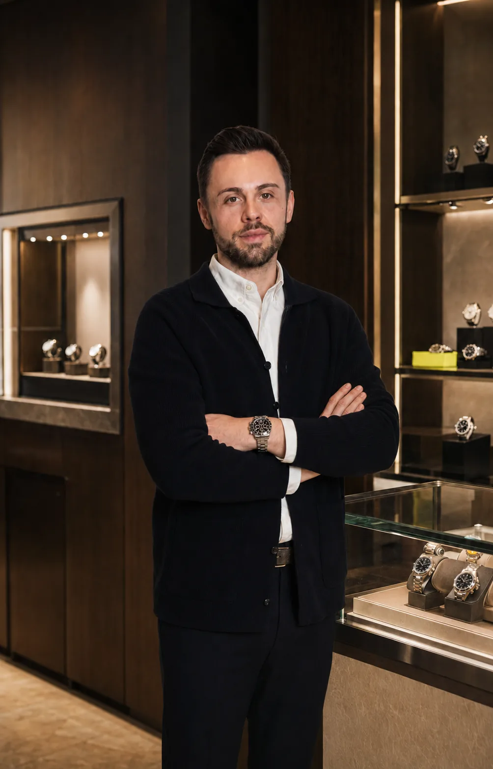 Der Inhaber von Marks Uhren in seiner Boutique